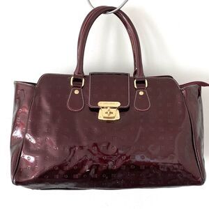 Arcadia Burgundy Patent Leather Logos Pressed Satchel Bag Embossed Logo Designer
